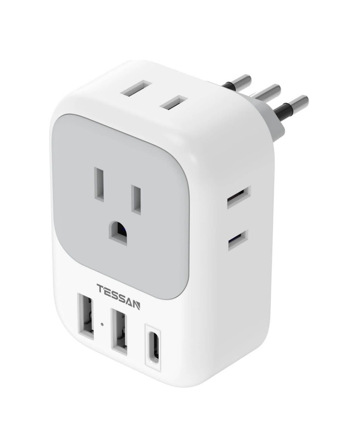 TESSAN Italy Power Adapter with 4 Outlets 3 USB Charger (1 USB C Port), Italy Travel Plug Adapter 2 Pack