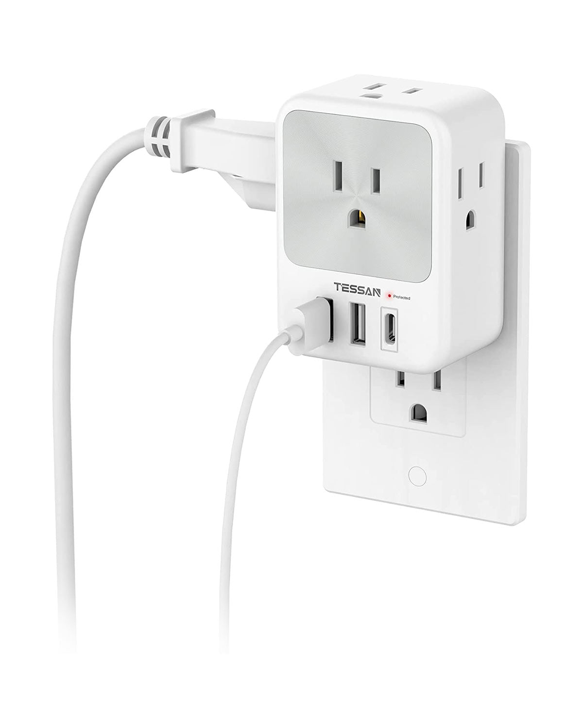 TESSAN Surge Protector Outlet Splitter with 4 AC Outlets 3 USB Ports (1 USB C Port)