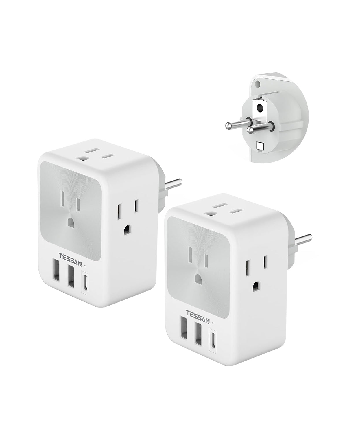 Germany France Travel Power Adapter, Schuko Adaptor with 4 Outlets 3 U