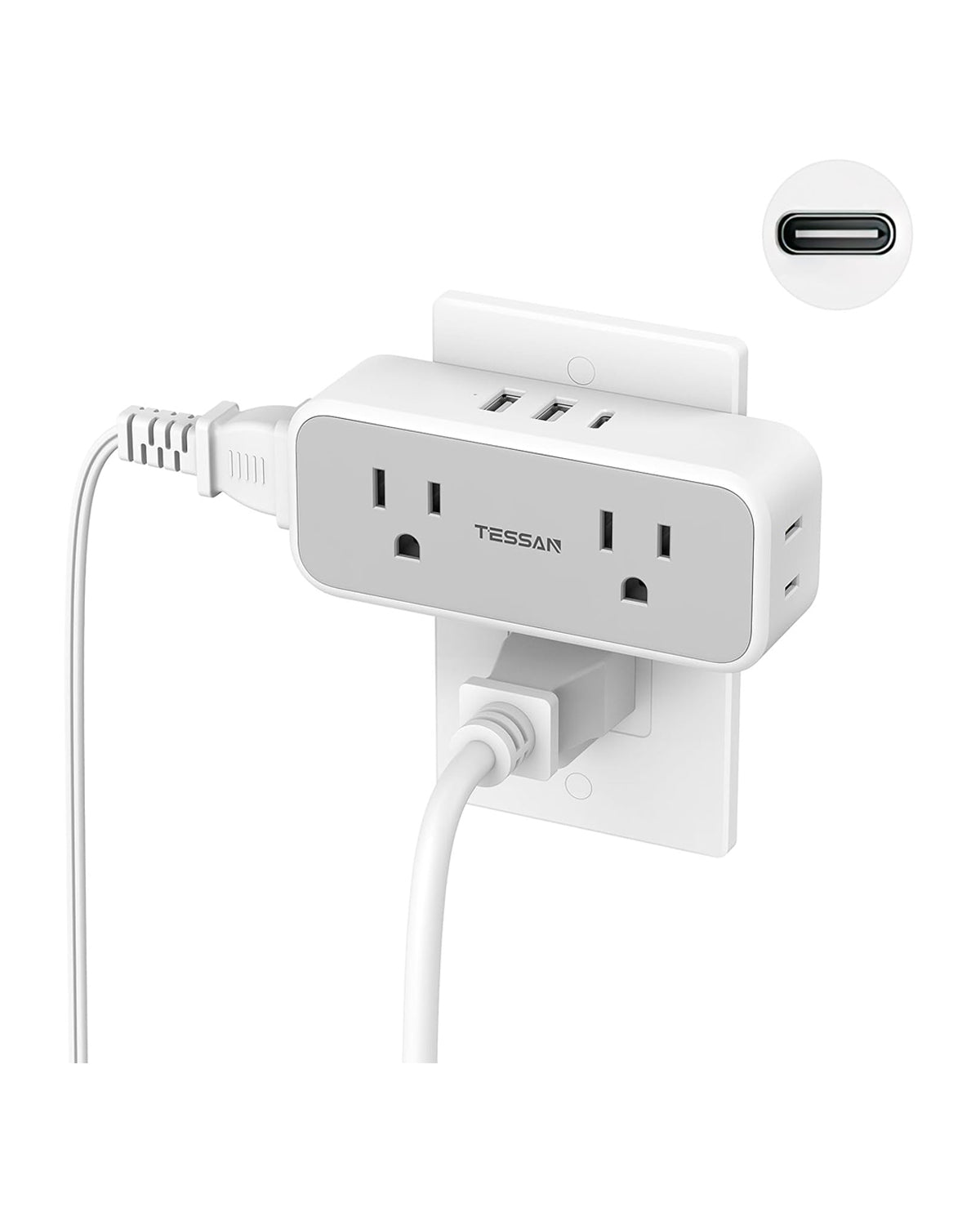 TESSAN 4 Electrical Multiple Outlet Extender with 3 USB Ports, Multi Plug Outlet Splitter with USB