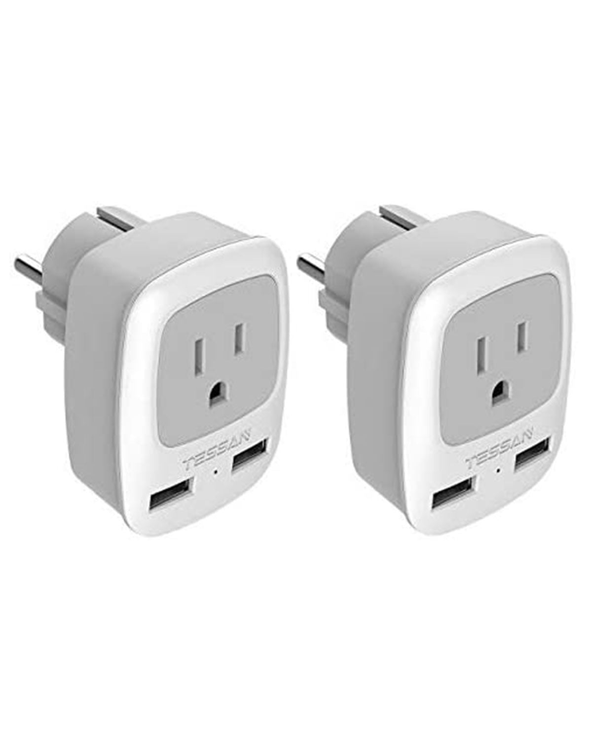 TESSAN European Travel Adapter with 2 USB, 2 Pack
