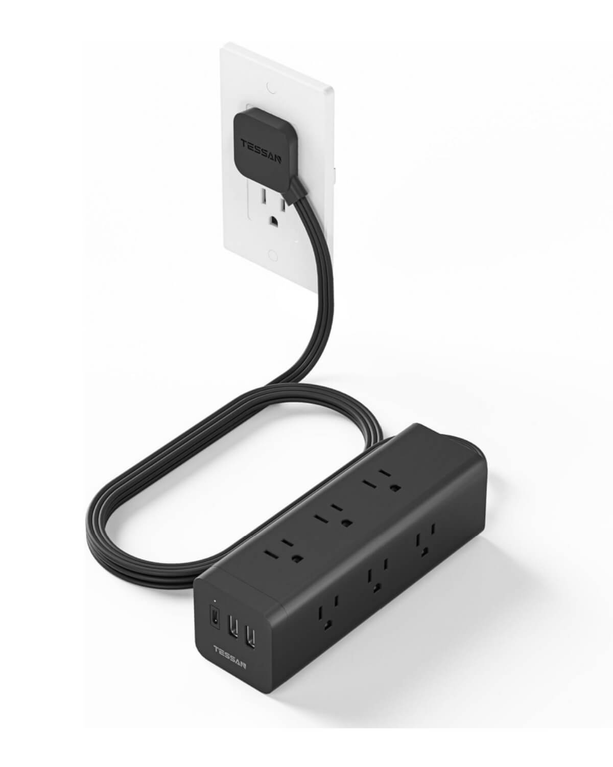 TESSAN Ultra Thin Flat Plug 6 FT Extension Cord with 9 Outlets 3 USB (1 USB C), Surge Protector Power Strip