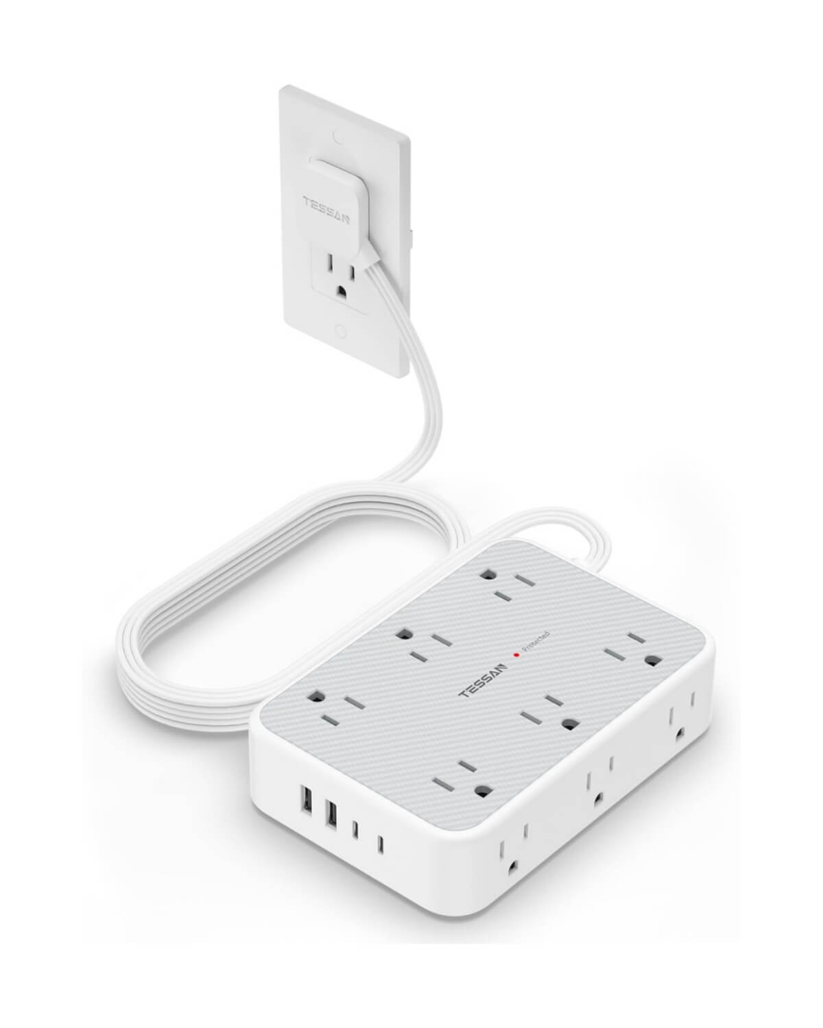 Tessan Flat Extension Cord Surge Protector Power Strip PS02