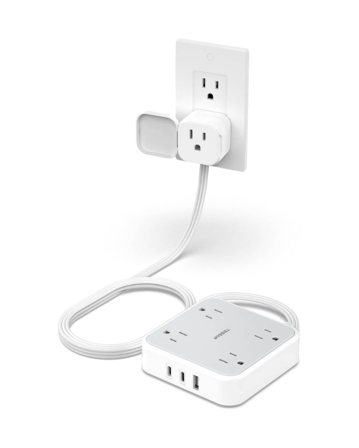 Tessan Flat Extension Cord Surge Protector Power Strip 5 FT