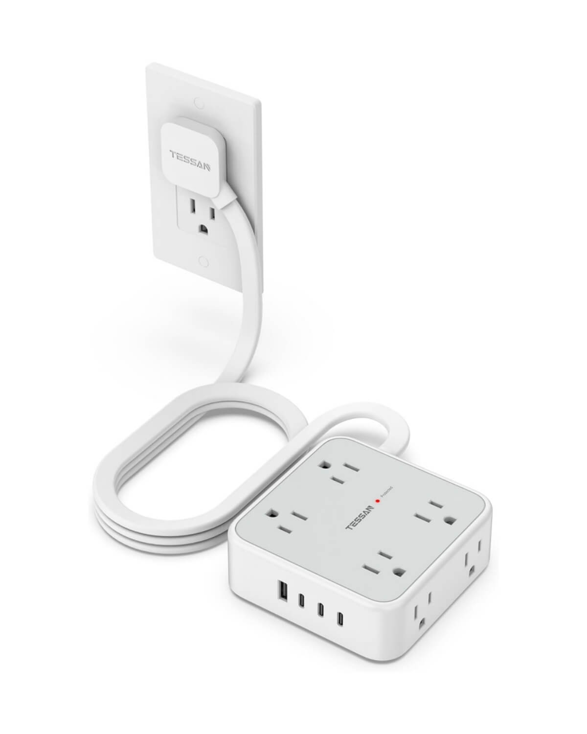 Tessan Flat Extension Cord Surge Protector Power Strip 5 FT
