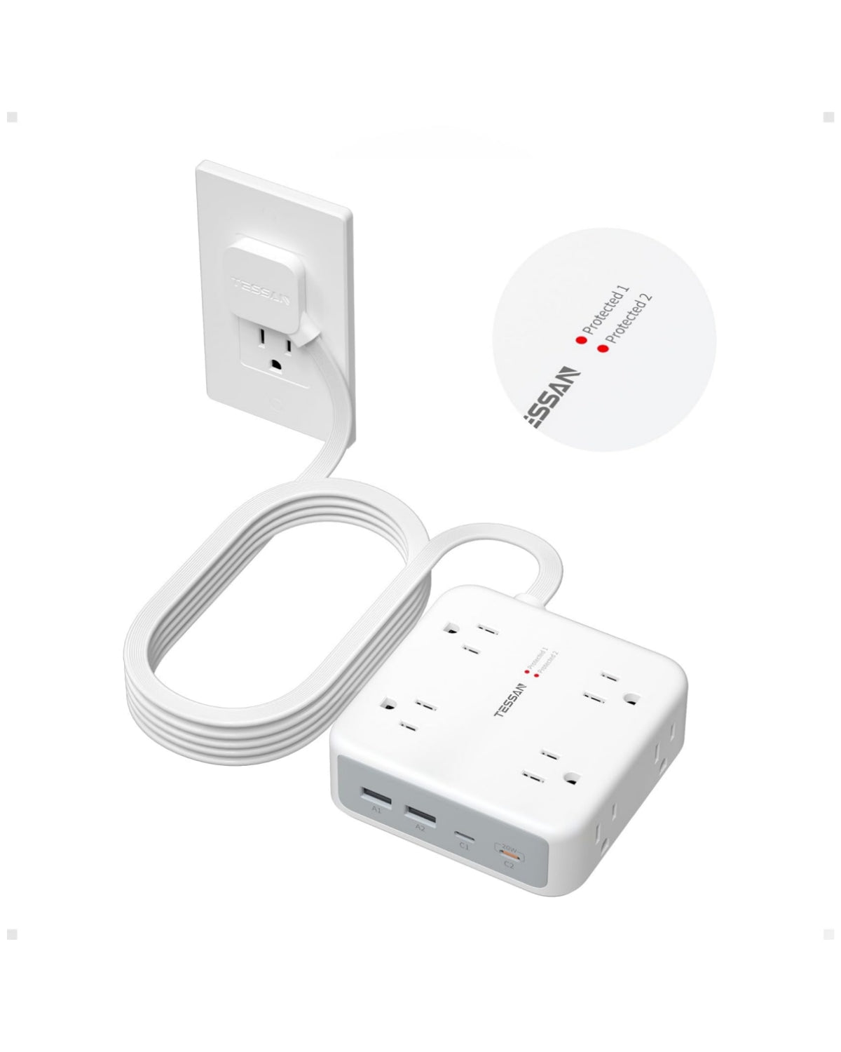 TESSAN 15 Ft Surge Protector Power Strip PS07