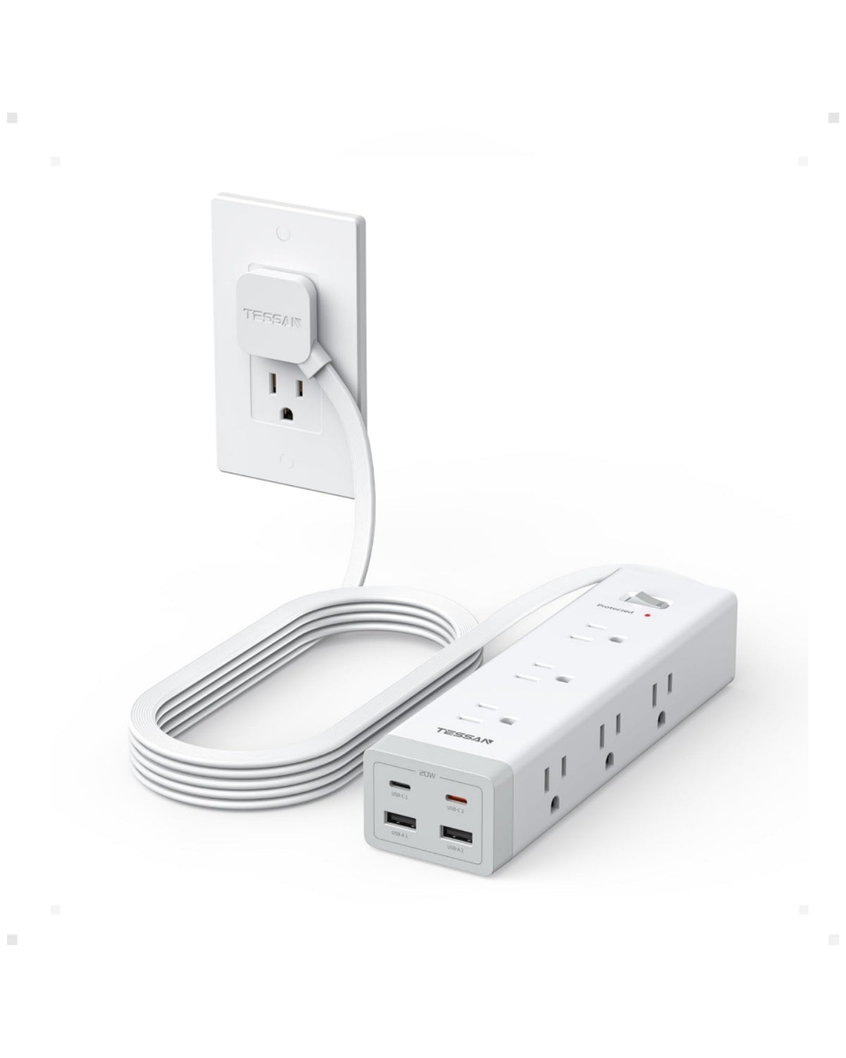 TESSAN 10 FT Surge Protector PD 20W PS09