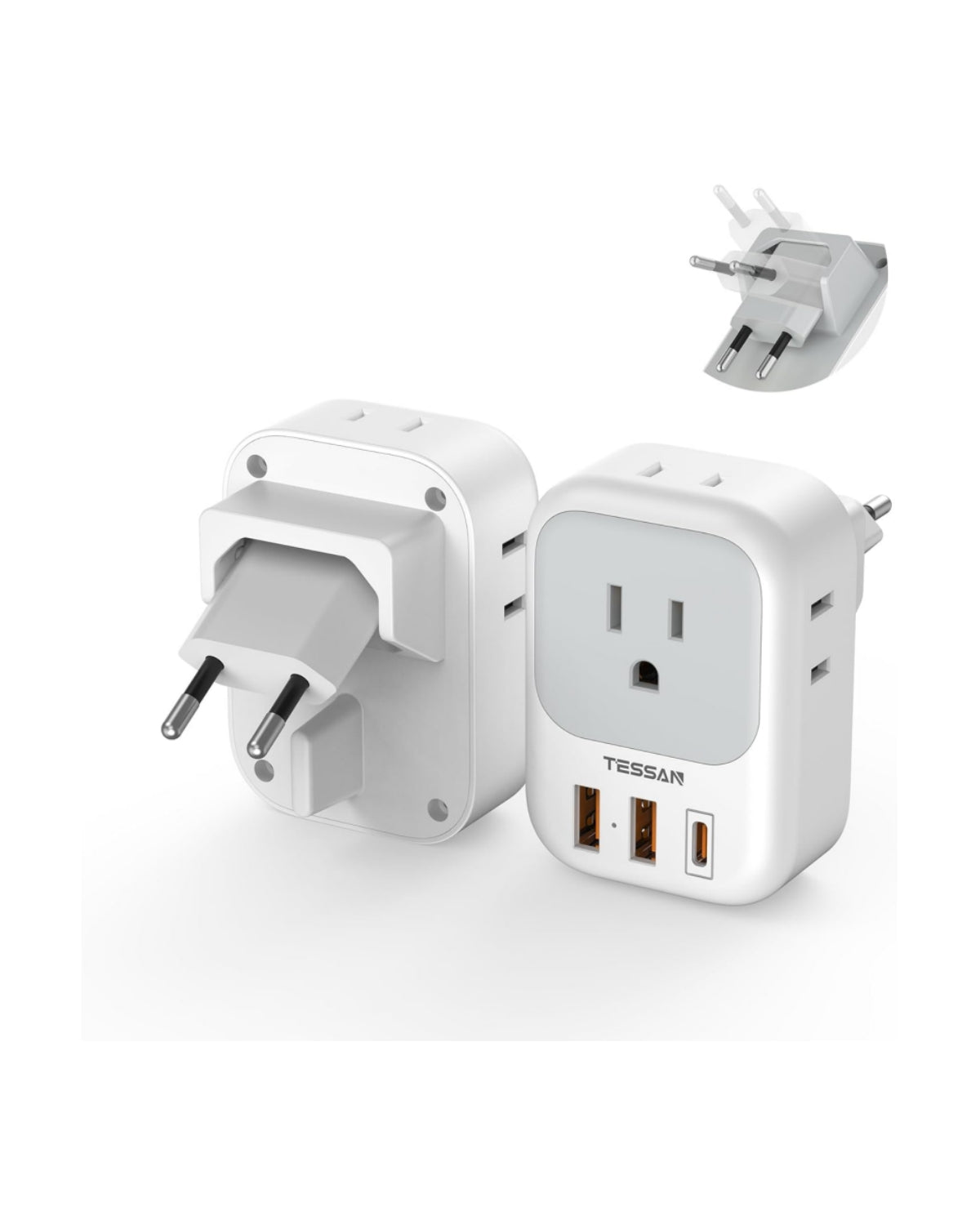 TESSAN European Travel Plug Adapter With AC & USB Ports
