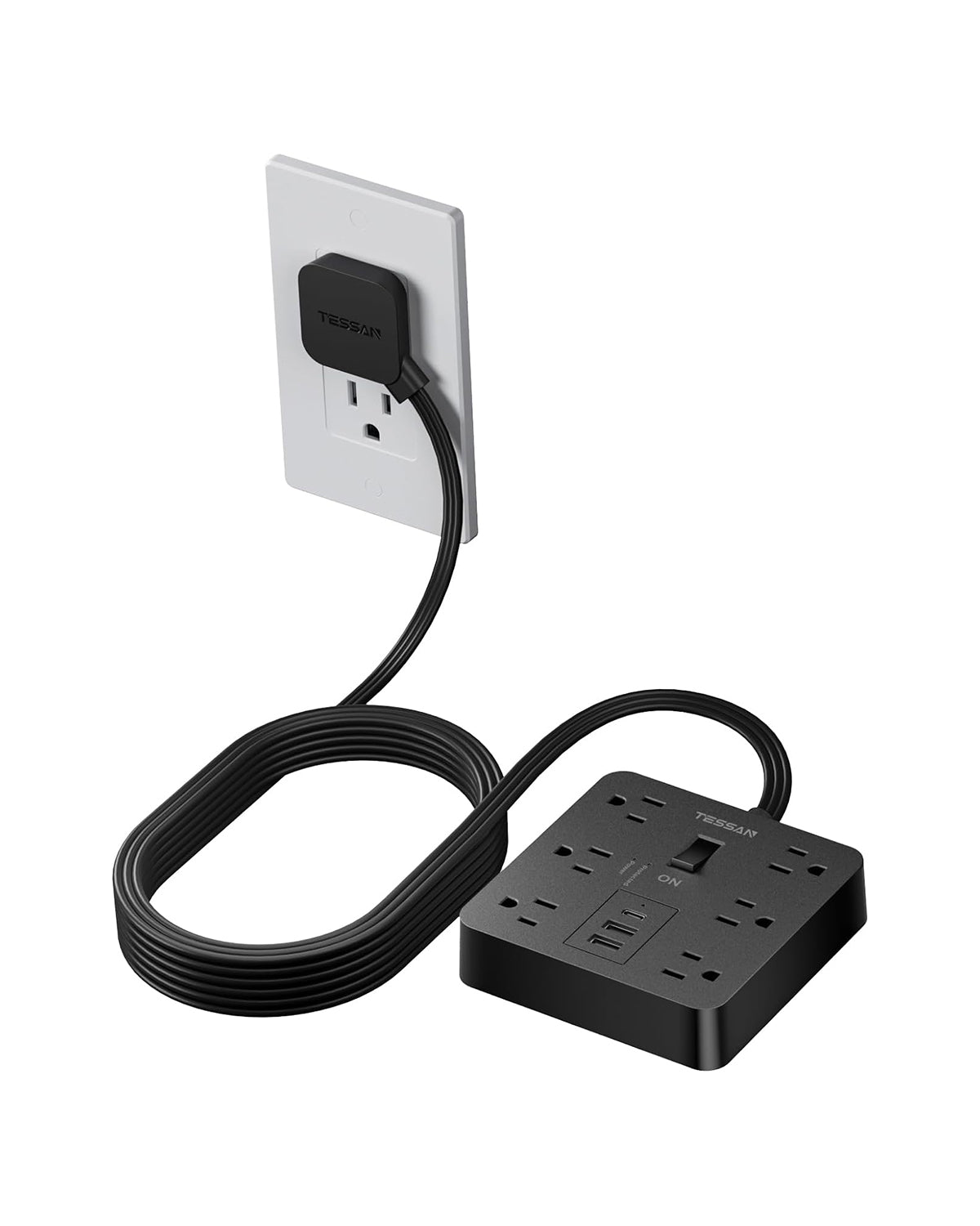 Tessan Flat Plug Surge Protector Power Strip TPM