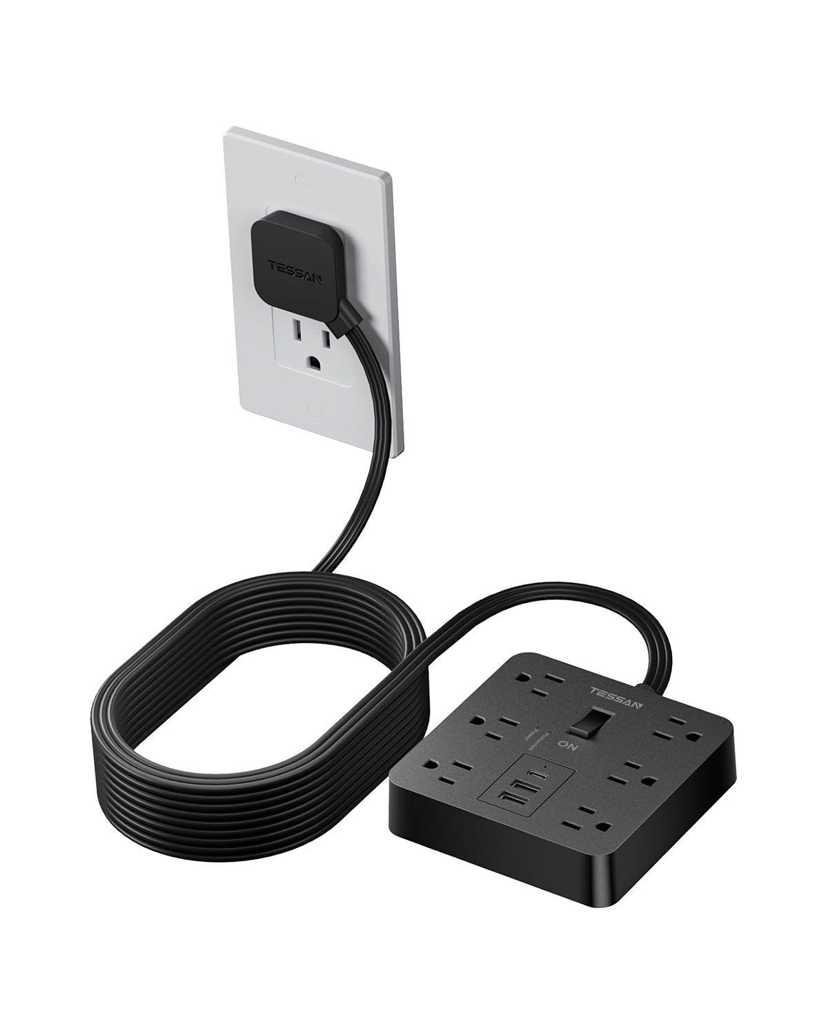 Tessan Flat Plug Surge Protector Power Strip TPM