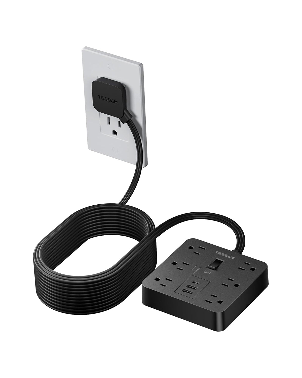 Tessan Flat Plug Surge Protector Power Strip TPM