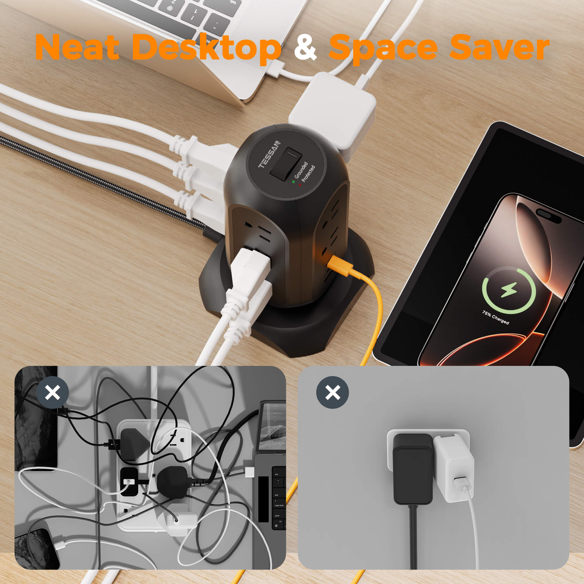 TESSAN 14-in-1 Tower Power Strip with USB-C Fast Charging