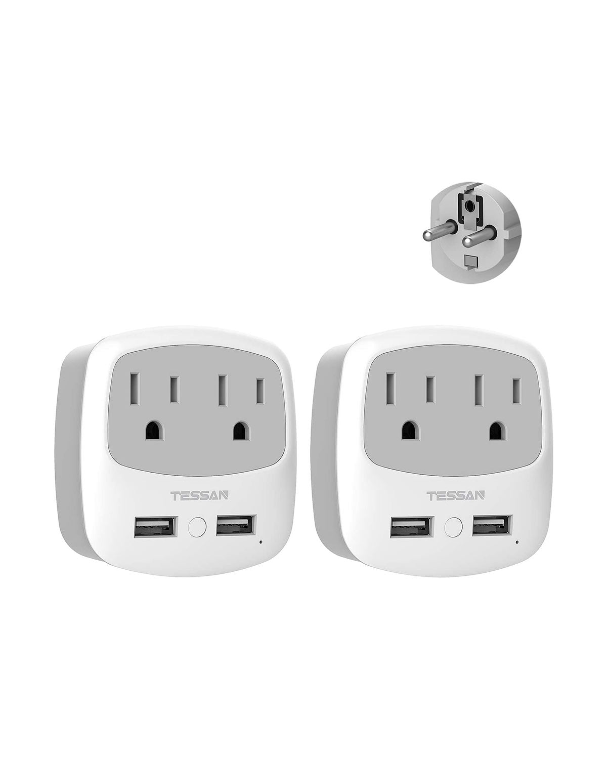 TESSAN Germany France Power Adapter with 2 USB Ports 2 AC Outlets