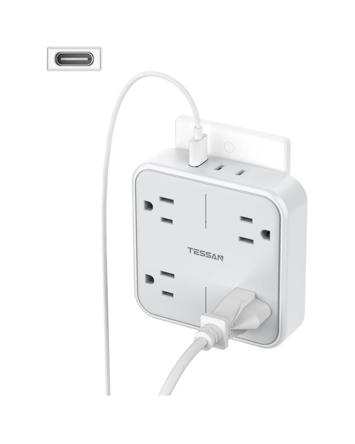 Multi Plug USB Wall Charger, 4 Outlet Splitter with 3 USB Wall Plug (1 USB C Port)