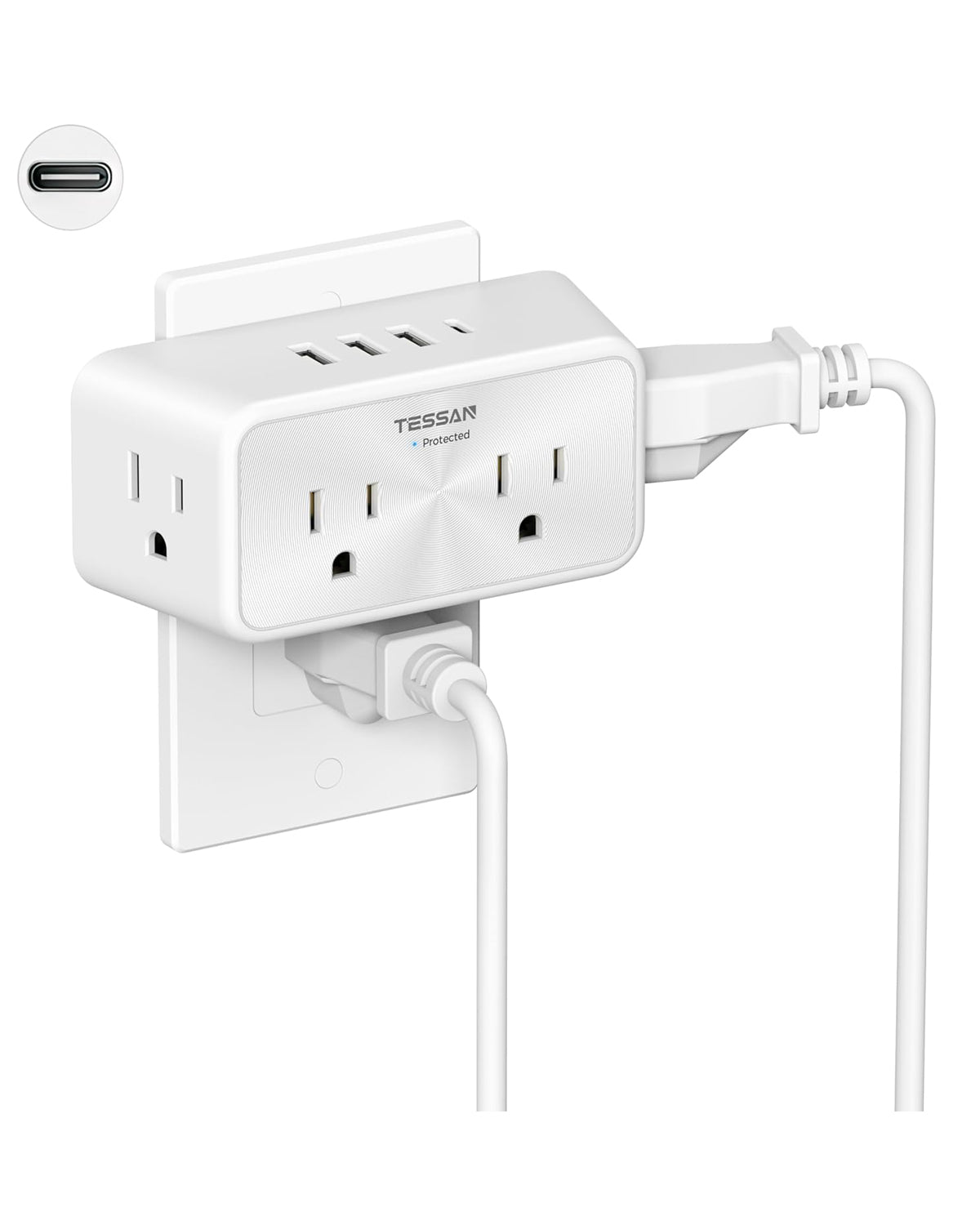 TESSAN Multi Plug Wall Outlet Splitter (360 Rotating Plug) WS04