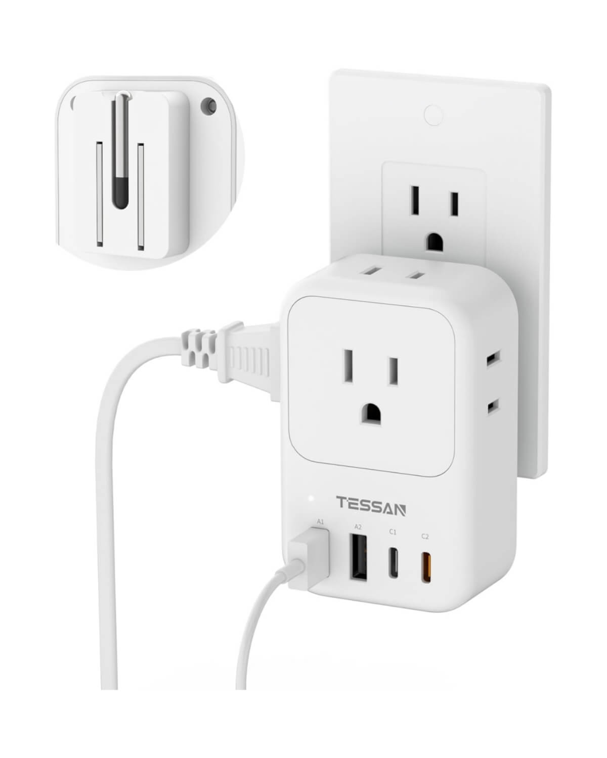 TESSAN Outlet Splitter with 4 AC Outlets Extender and 3 USB (2 USB C Blocks)