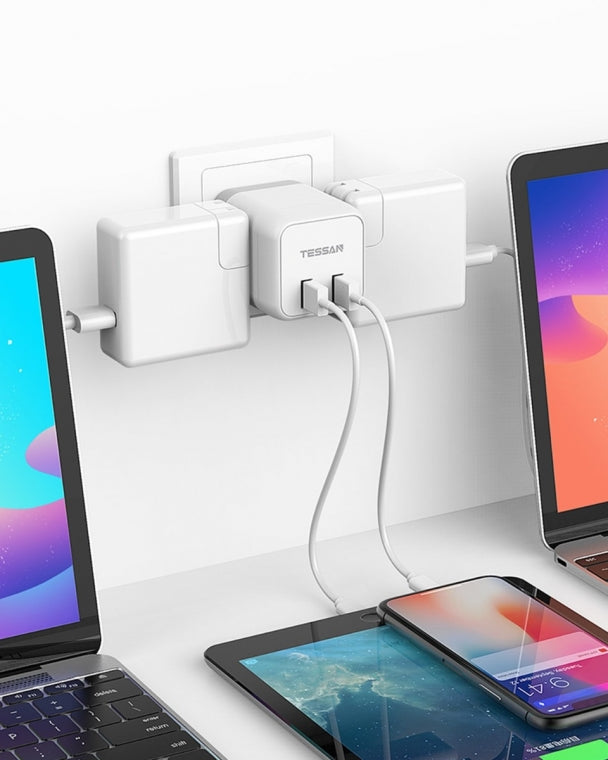 US To Germany/France Travel Plug Adapter With 3 Outlets 2 USB Ports (Type E/F Plug)