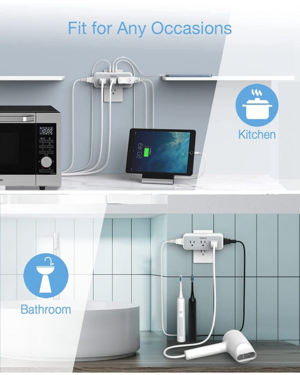 TESSAN Multi Outlet Extender, Surge Protection, Compact Design Saving Space For Other Electronics