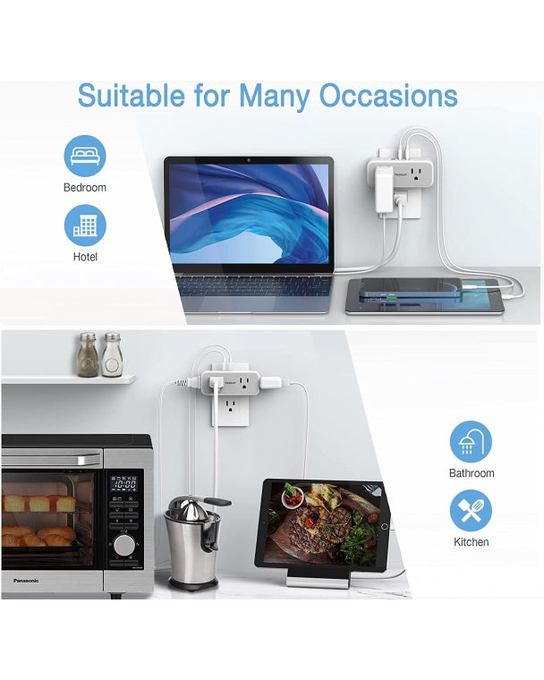 Travel Multi Plug Outlet Extender With 4 Outlet Box Splitter 3 USB Wall Charger