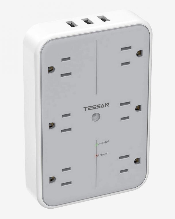 Bathroom Surge Protector Multi Plug Outlet Extender With 6 Outlet Splitter 3 USB Wall Charger