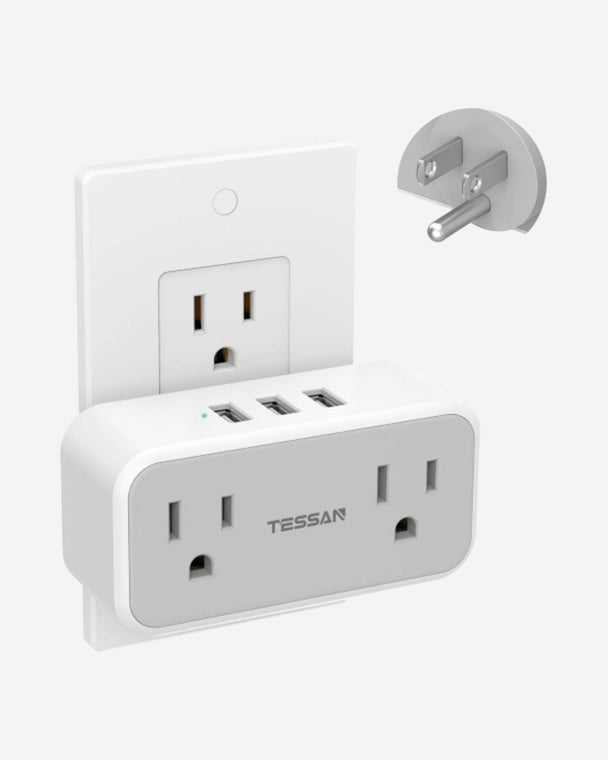 Travel Multi Plug Outlet Extender With 2 Outlet Box Splitter 3 USB Wall Charger