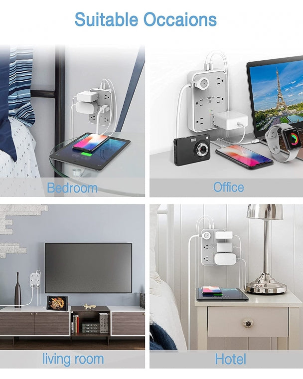 Bathroom Surge Protector Multi Plug Outlet Extender With 6 Outlet Splitter 3 USB Wall Charger