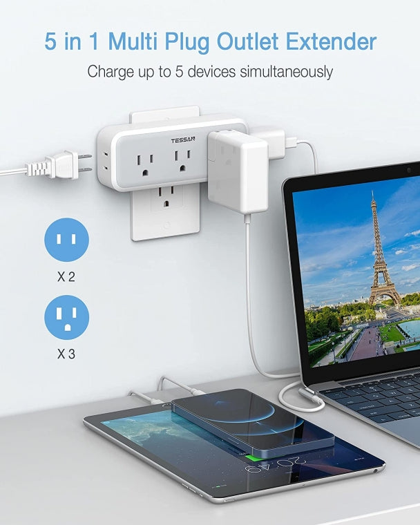 Travel Surge Protector Multi Plug Outlet Extender With 5 Electrical Outlet Expander
