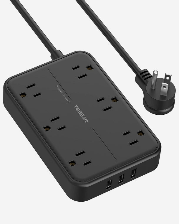 Surge Protector Power Strip 5 FT Extension Cord Flat Plug With 6 Outlets 3 USB Ports