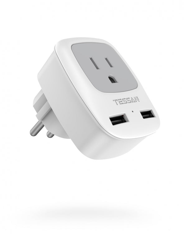 US To Germany/France Travel Plug Adapter with 1 Outlets 2 USB Ports(Ty
