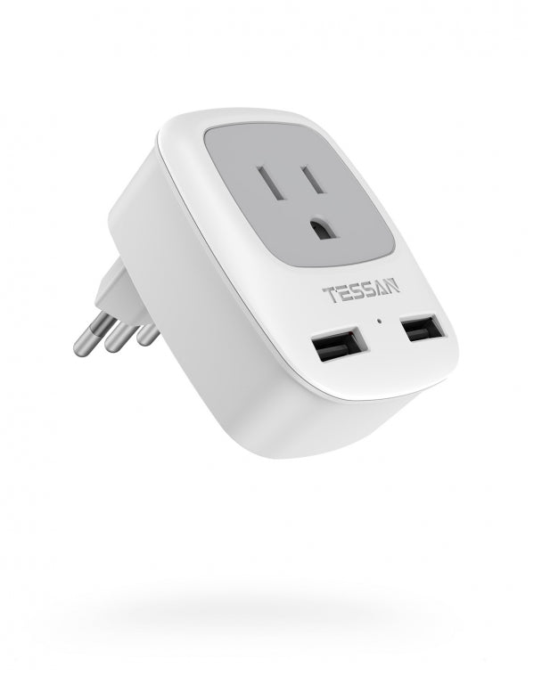 US To Italy Travel Plug Adapter with Dual USB Ports(Type L Plug)