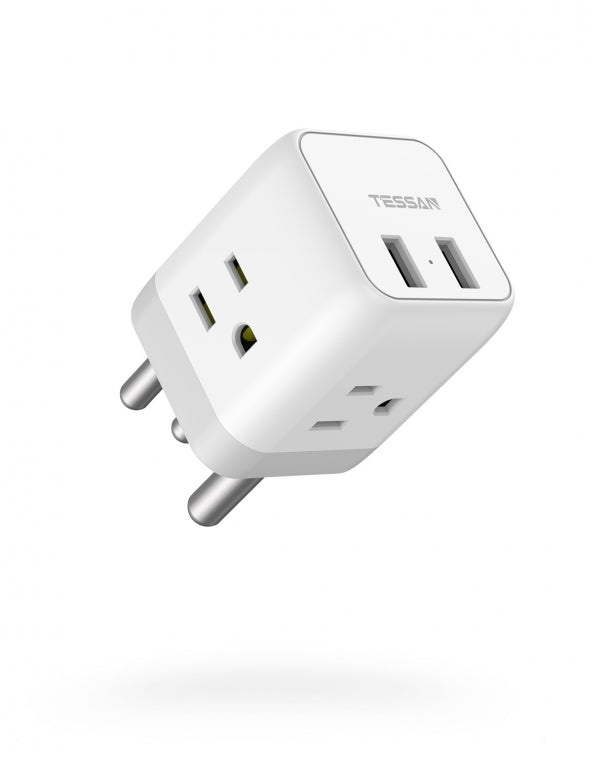 US To South Africa Travel Plug Adapter With 3 Outlets 2 USB Ports (Type M Plug)