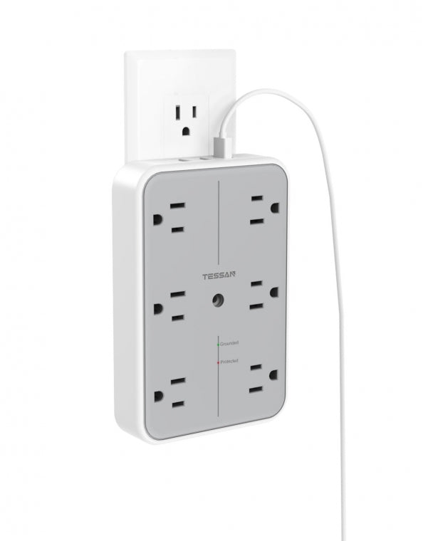 Bathroom Surge Protector Multi Plug Outlet Extender With 6 Outlet Splitter 3 USB Wall Charger