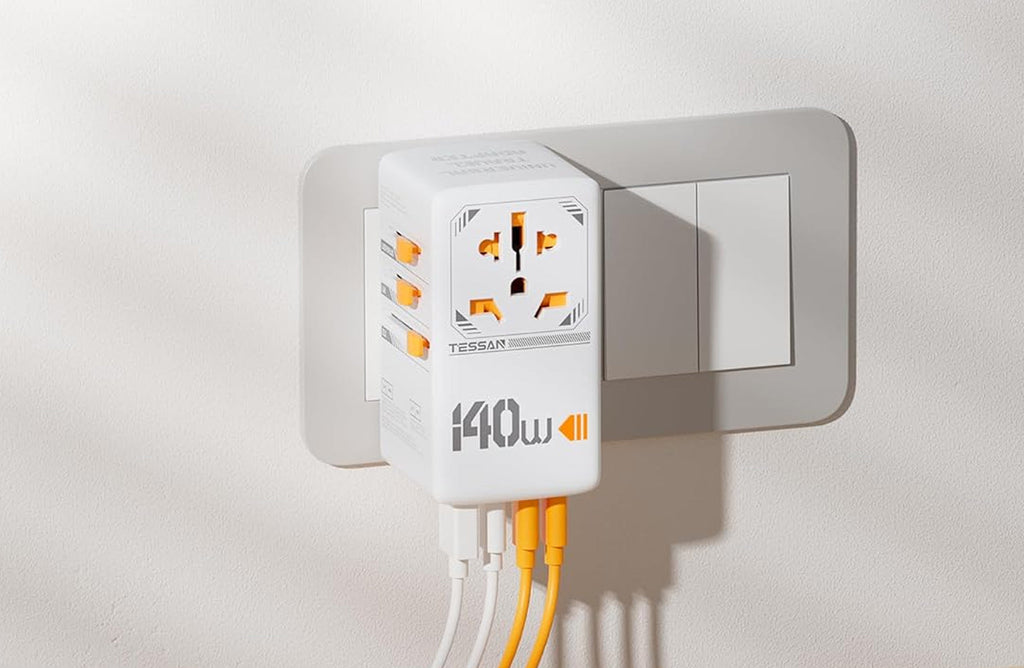 Charge at Warp Speed: Tessan 140W World Travel Adapter for the Jet-Set Era