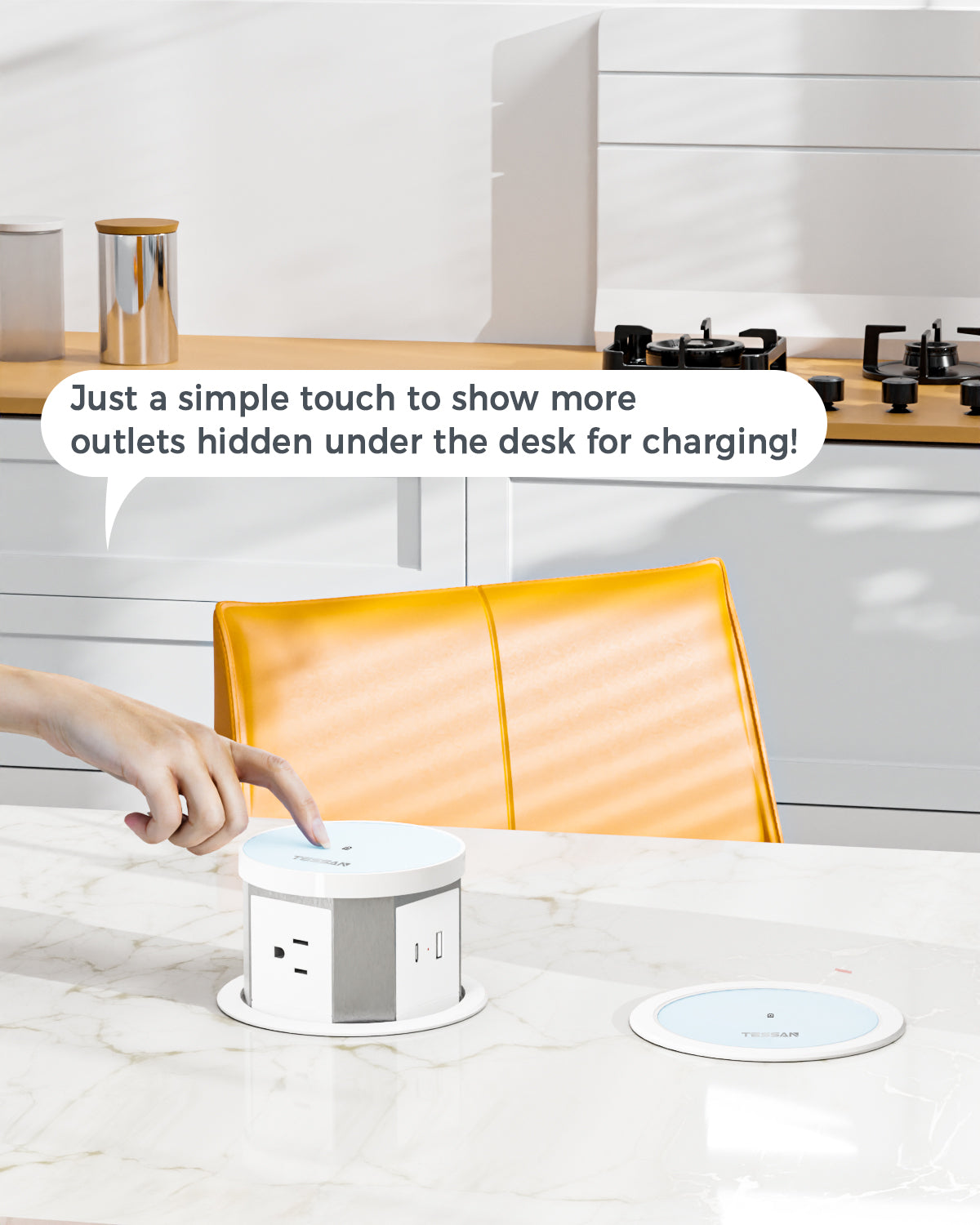 Automatic Pop up Power Outlet with 15W Wireless Charger, Pop up Electrical Outlets for Countertops