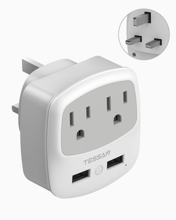 US To UK/HK/Saudi Arabia Travel Adapter with 2 Outlets 2 USB Ports