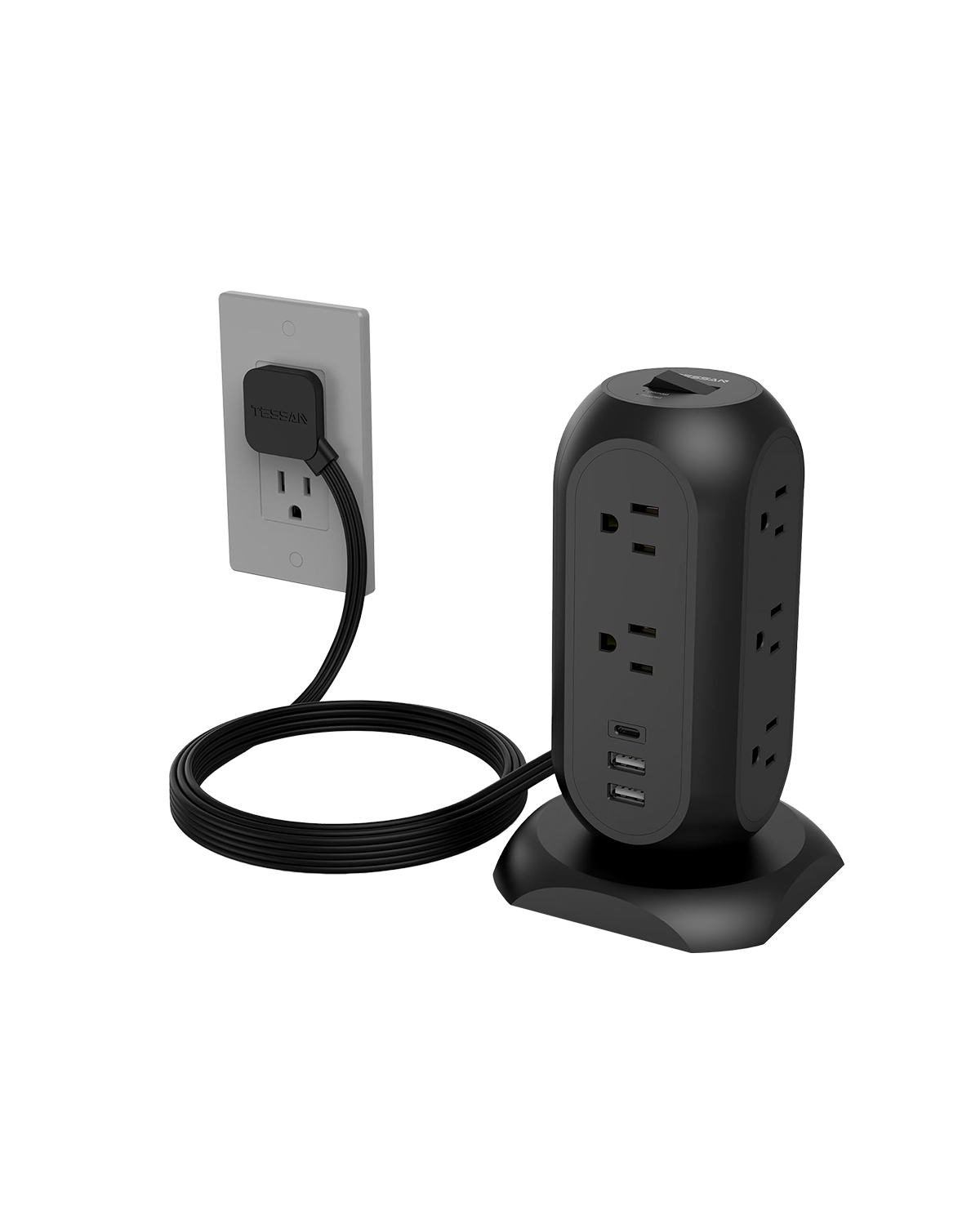 TESSAN Tower Power Strip Flat Plug 6FT with 11 Outlets 3 USB (1 USB C)