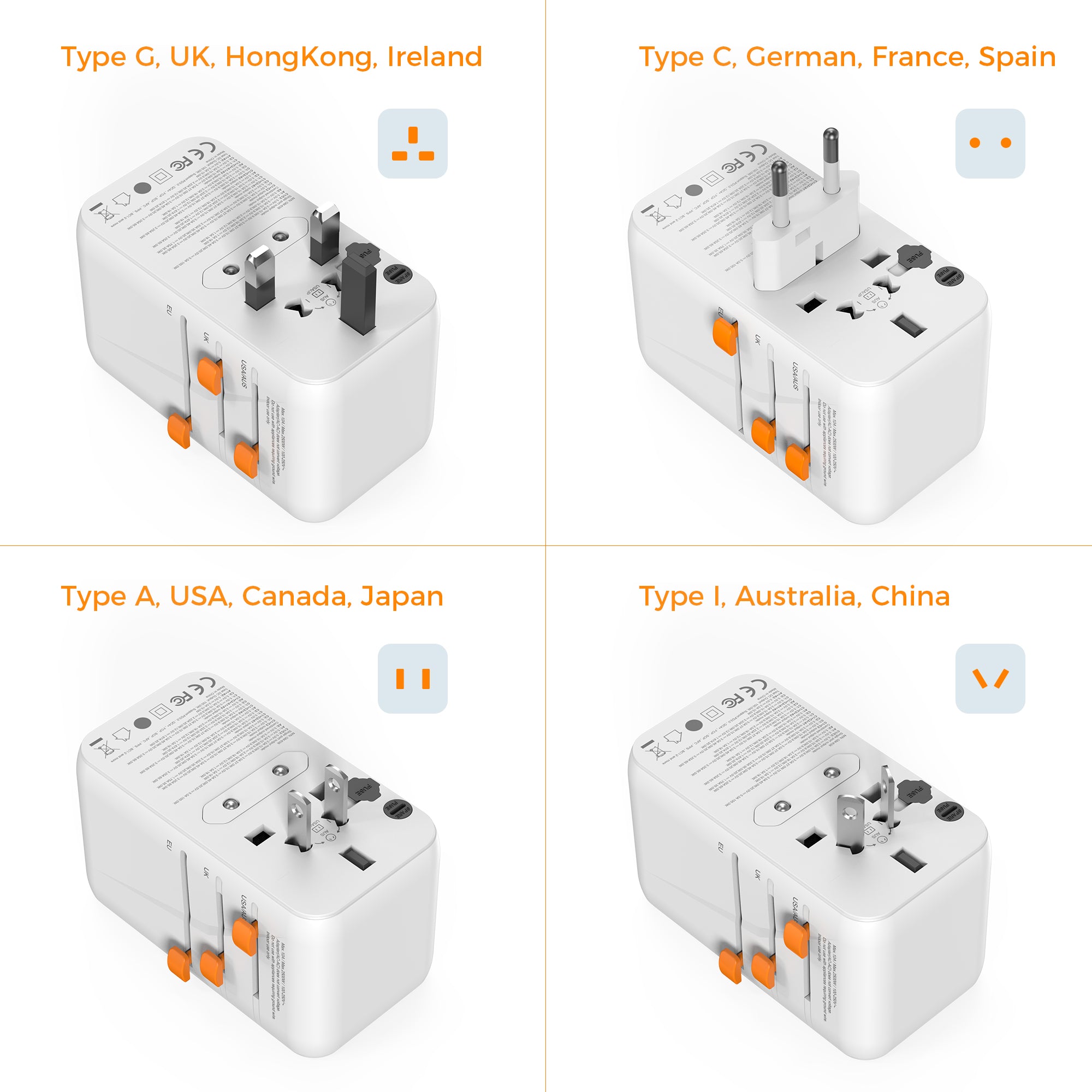 International 5 In 1 Travel Plug Adaptor with 2 USB C and 2 USB Ports (Fast Charging PD 100W)