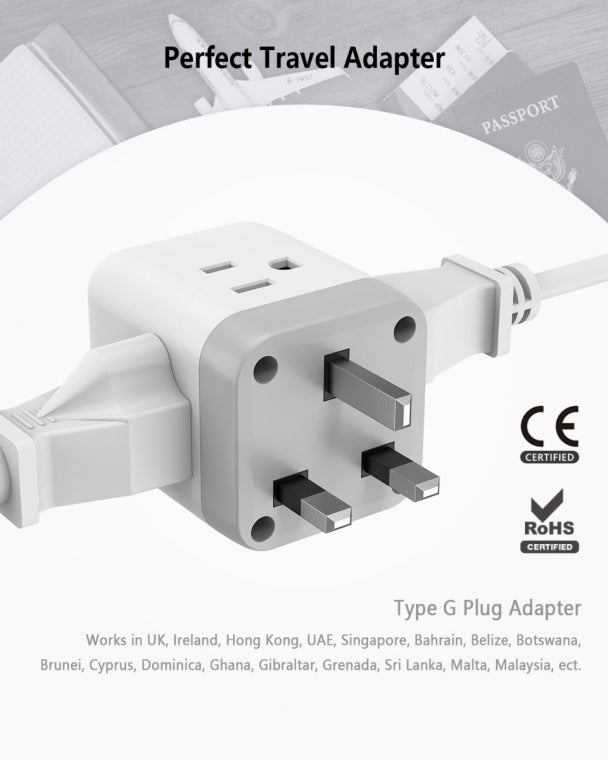 US To UK/HK/Saudi Arabia Travel Adapter with 3 Outlets 2 USB Ports