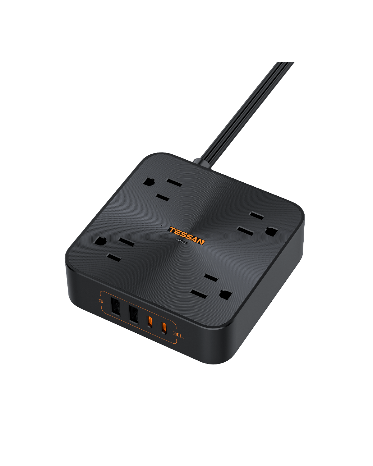 TESSAN Flat Plug Power Strip With USB Ports(2 USB A + 2 USB C), 30W Fast Charging, Surge Protection