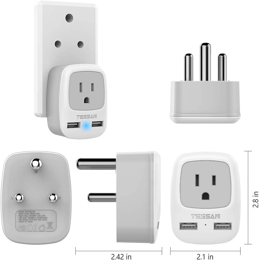 US To South Africa Travel Plug Adapter with 2 USB(Type M Plug)