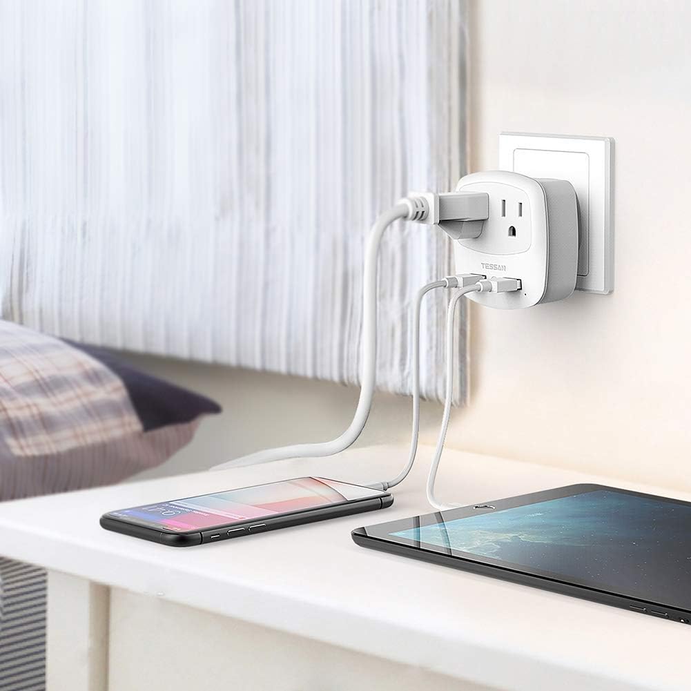 TESSAN US to UK Travel Adaptor with 2 USB 2 Electrical Outlets