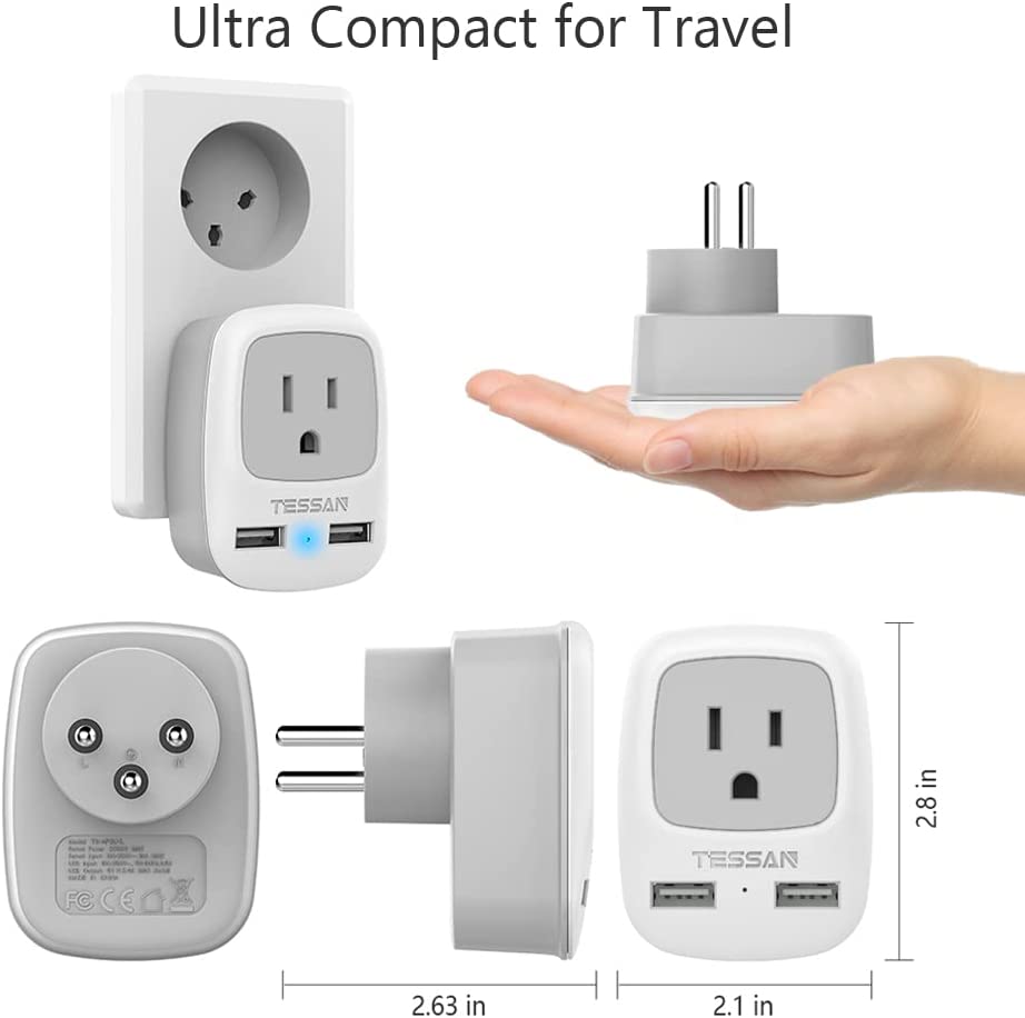Us To Israel/Palestine Travel Plug Adaptor with 2 USB(Type H Plug)