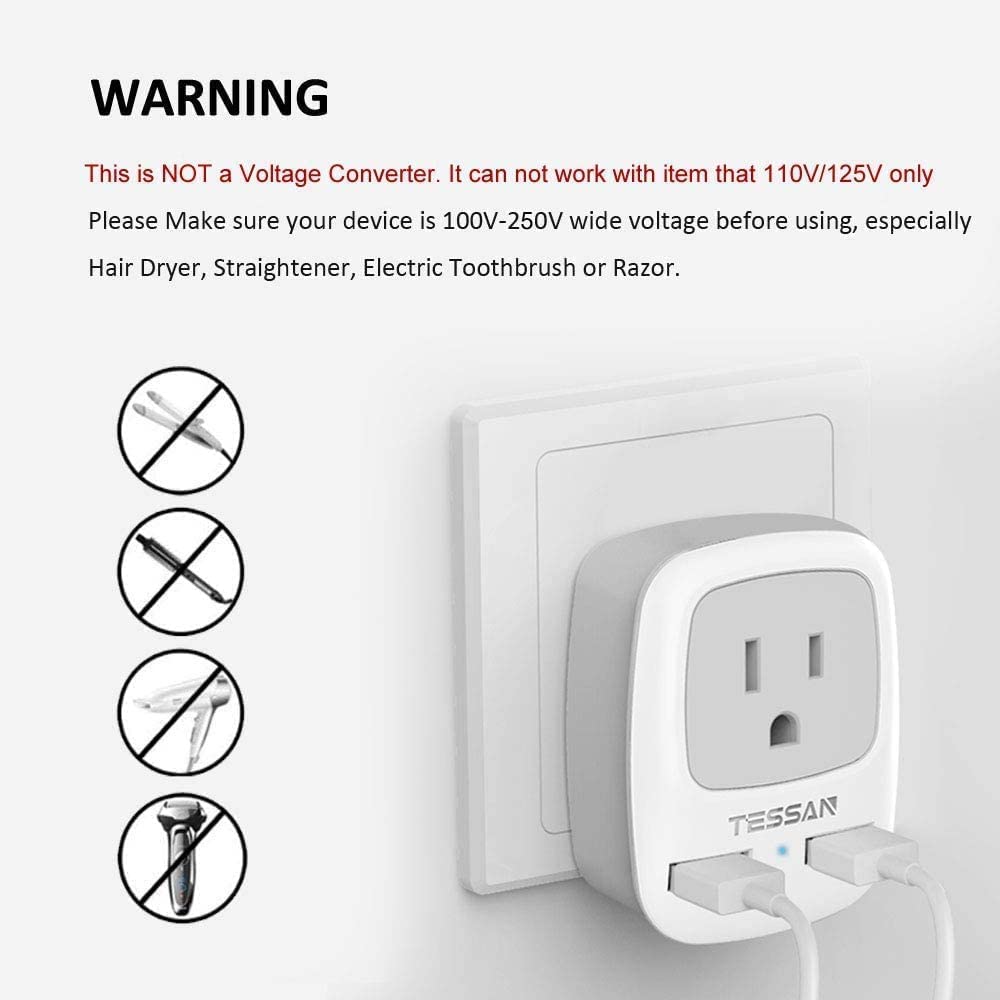 US To European Travel Adapter with 2 USB Ports