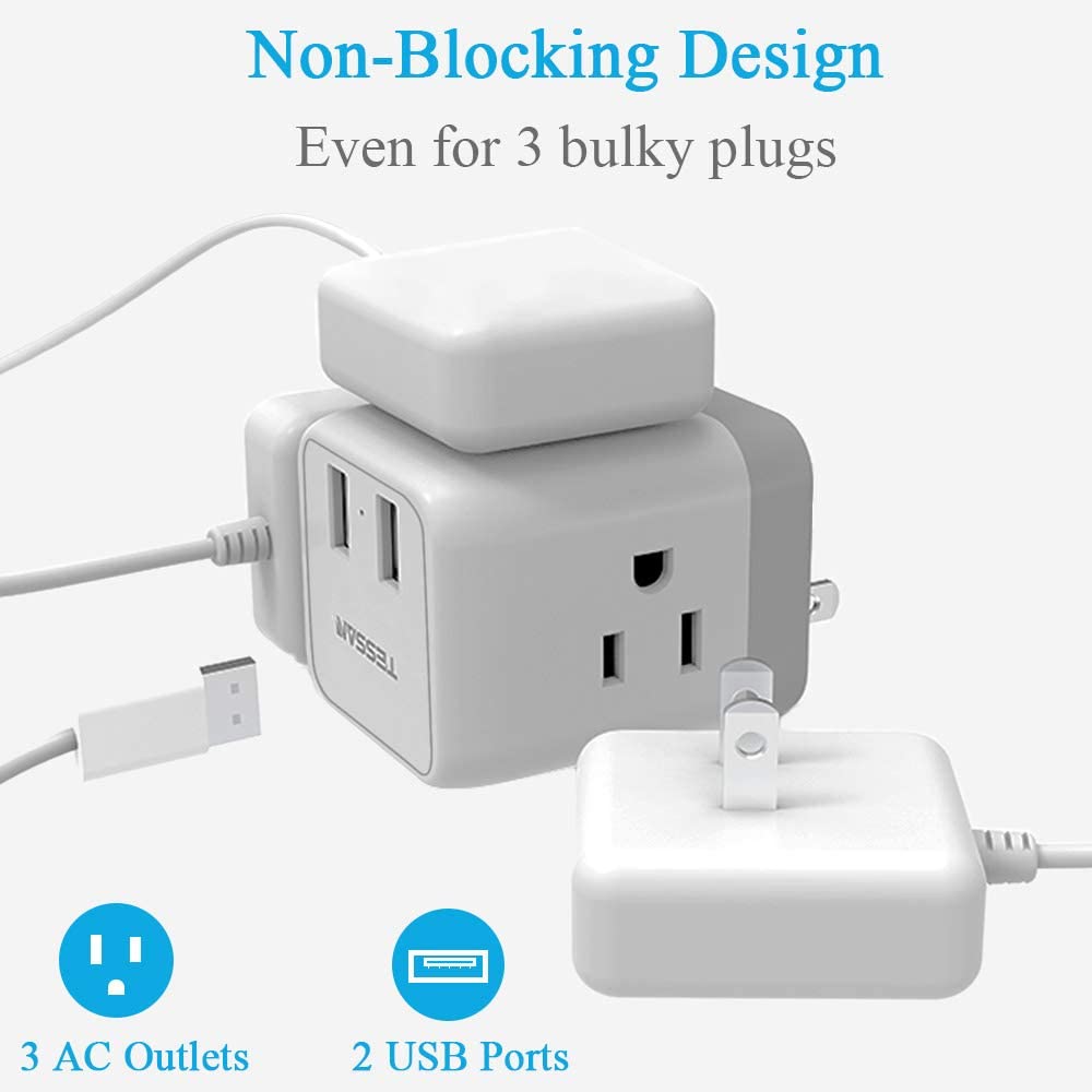 US To Japan/China/Philippines Travel Plug Adapter with 3 Outlets 2 USB Ports (Type A Plug)