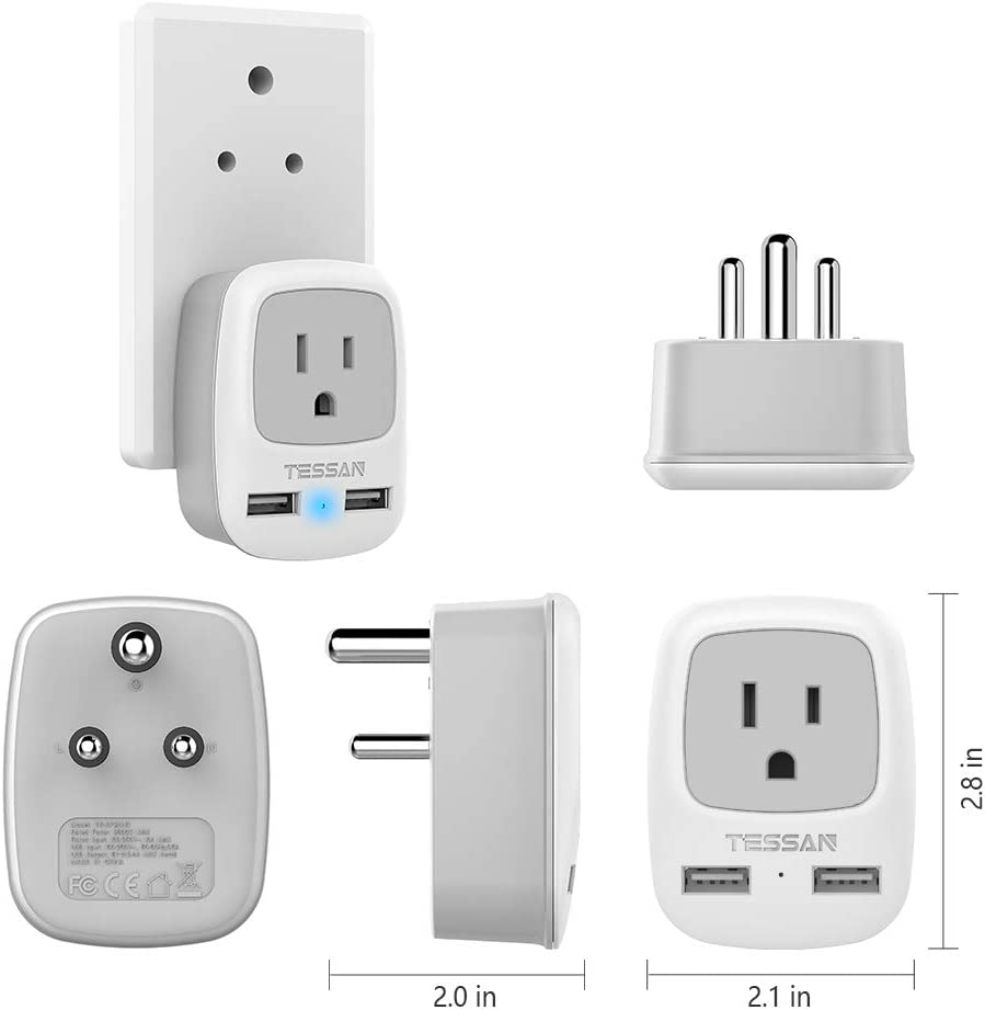 US To India/Nepal Travel Plug Adapter with 2 USB (Type D Plug)