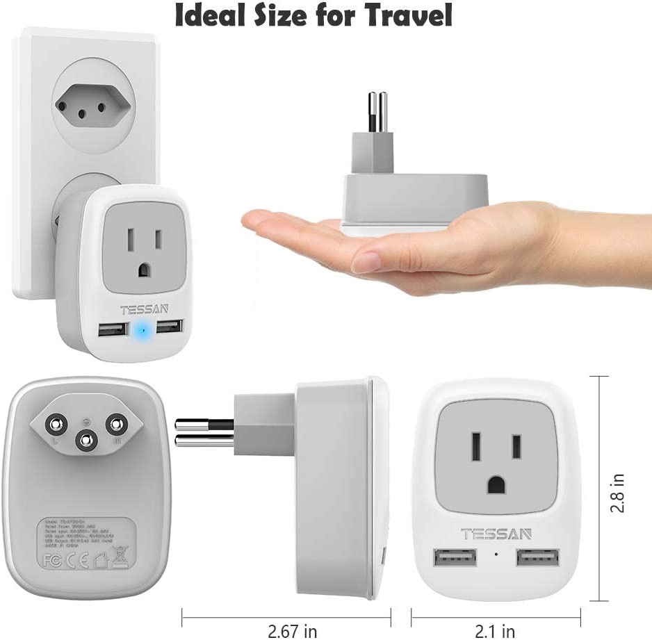 US To Switzerland Travel Plug Adapter with 2 USB(Type J Plug)