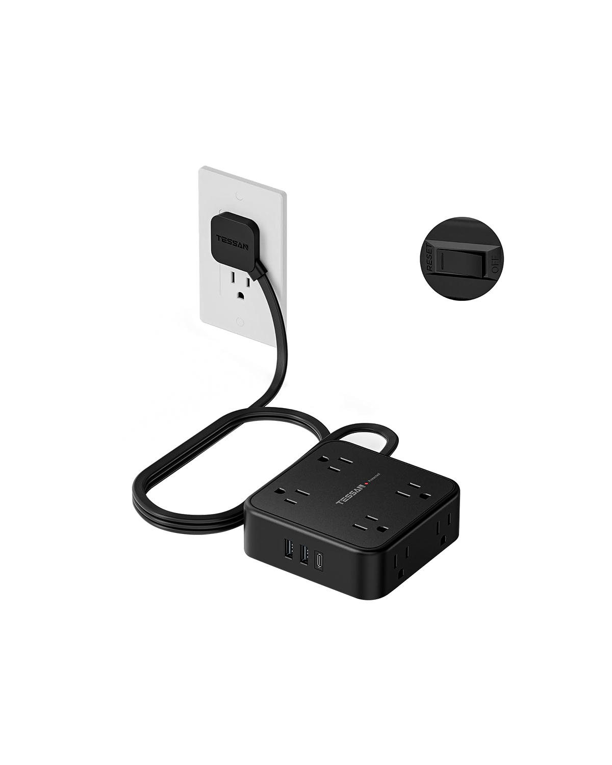 TESSAN Flat Plug Surge Protector Power Strip 1026