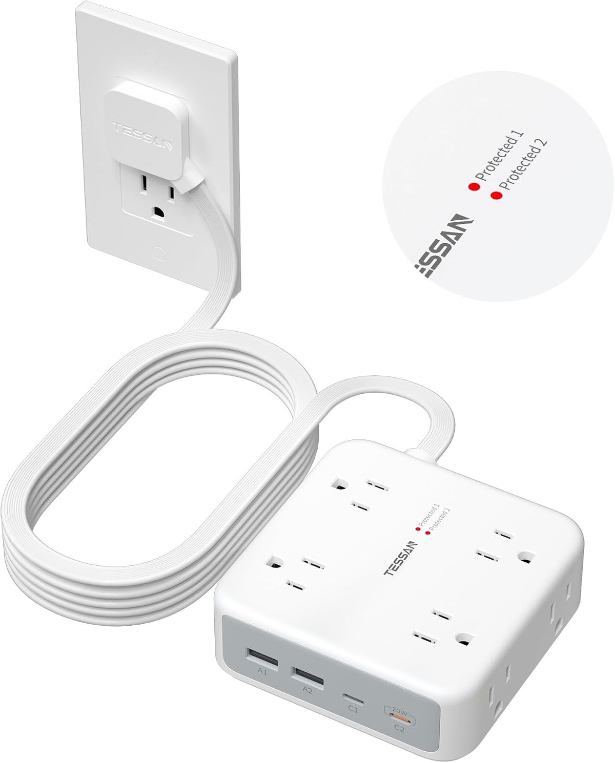 TESSAN 20W Surge Protector Power Strip PS07