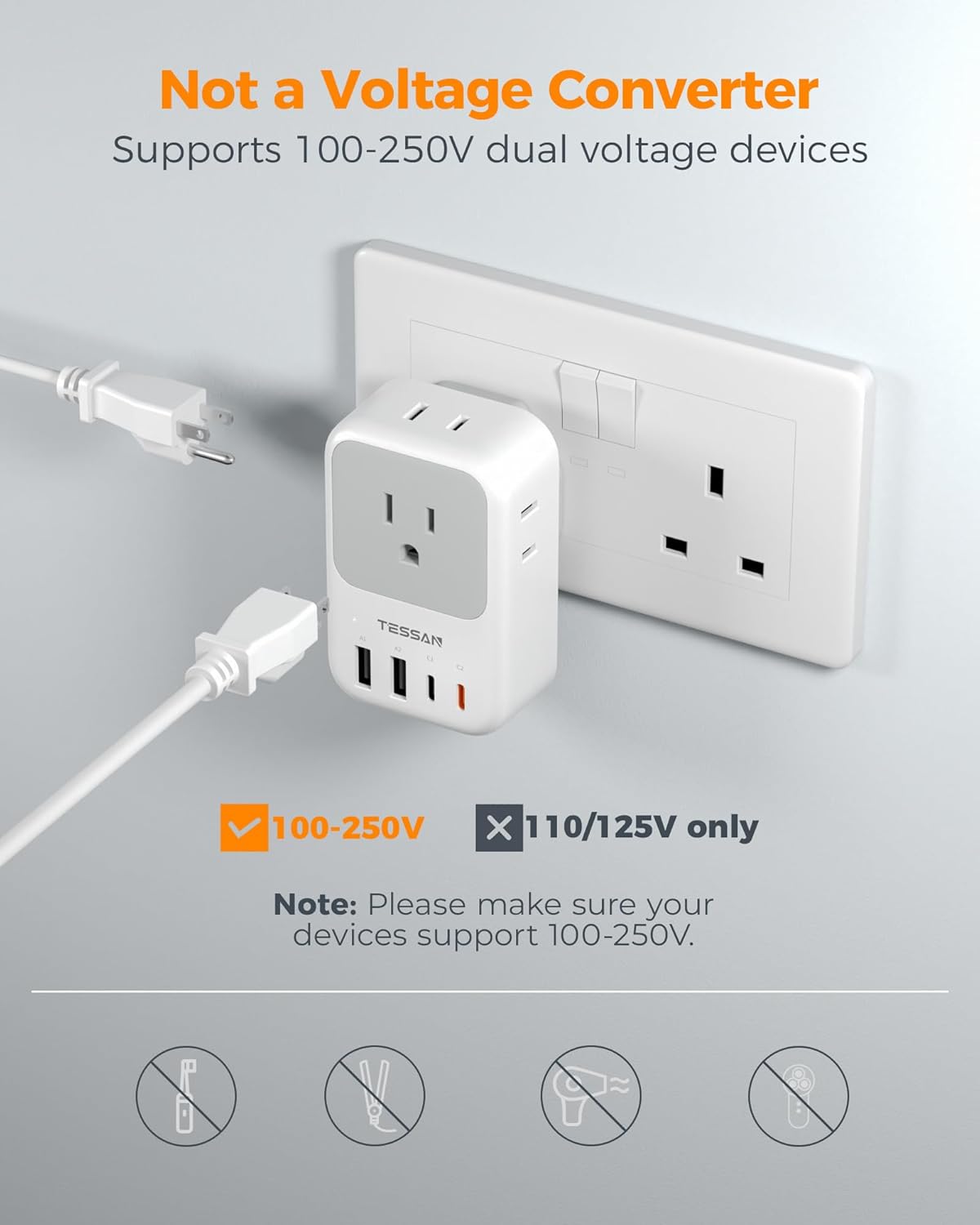 TESSAN UK Travel Adapter with 20W USB-C Fast Charging