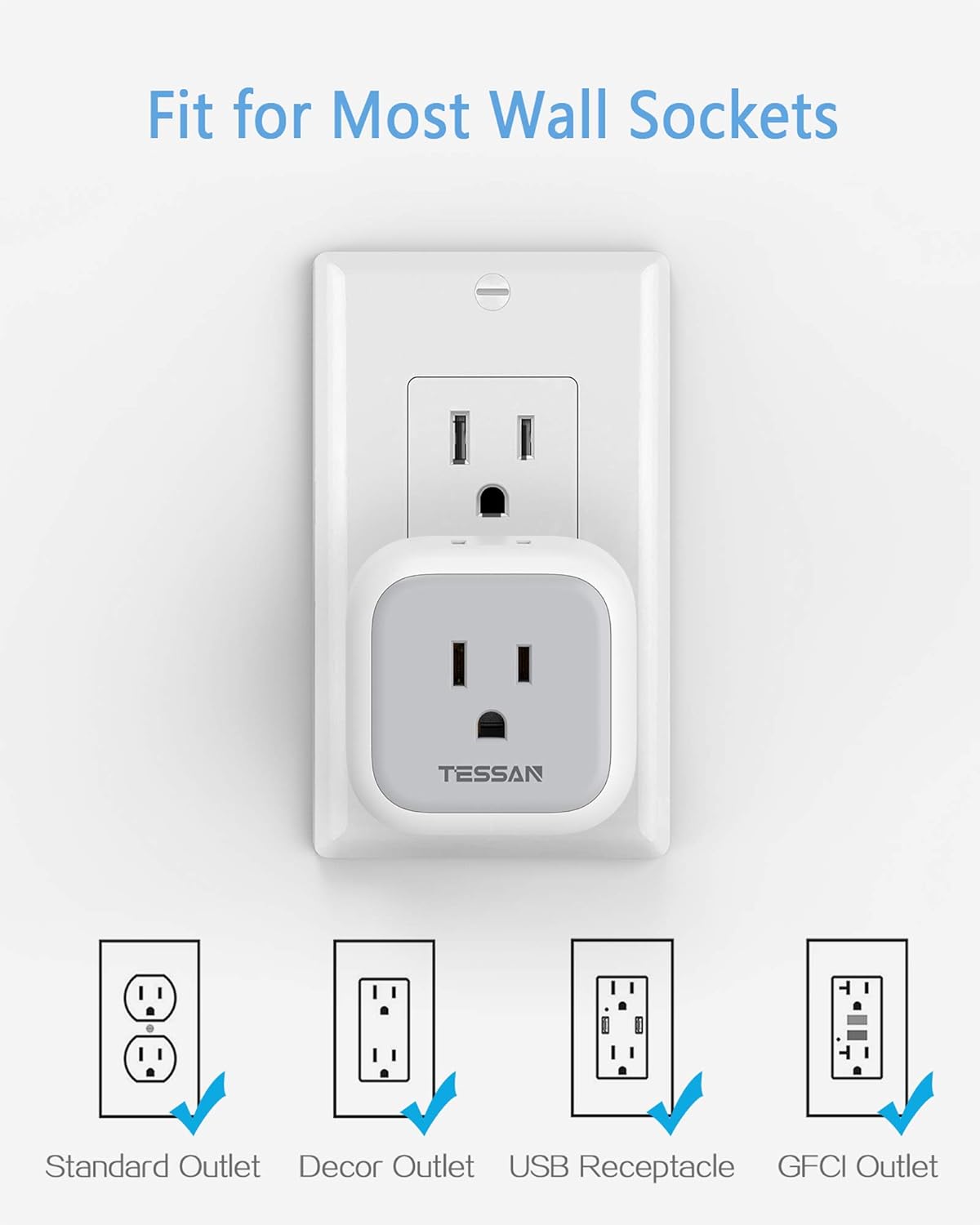 TESSAN Multi Plug Outlet Extender with 4 Electrical Charger, 2 Packs